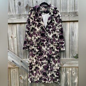 Free People Floral Long Coat with Purple and Black Design
